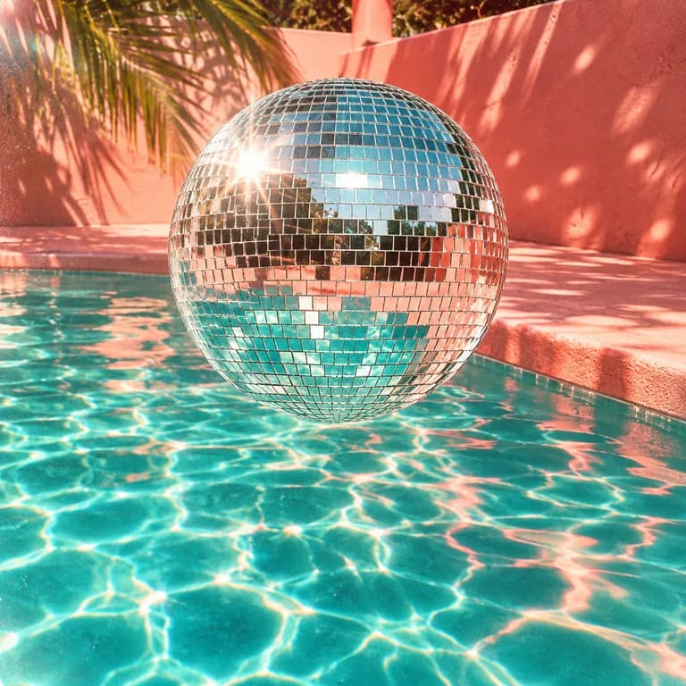 Disco ball over a coral swimming pool, Nu-Disco cover